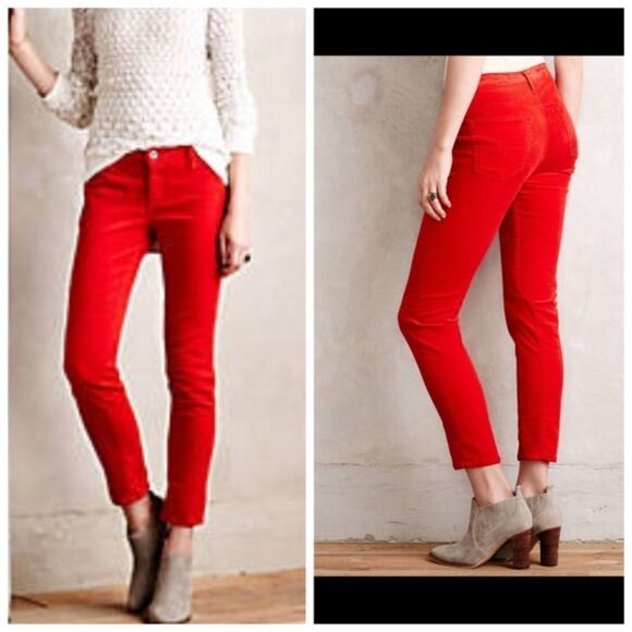 AG The Stevie Ankle Red Corduroy Cropped Jeans - Picture 1 of 12